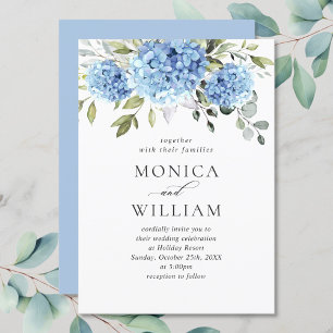 Invitation Elégante aquarelle bleu Hydrangea Mariage floral