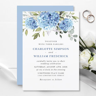 Invitation Elégante aquarelle bleu Hydrangea Mariage floral