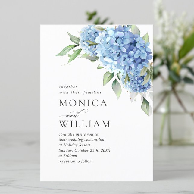 Invitation Elégante aquarelle bleu Hydrangea Mariage floral (Créateur téléchargé)