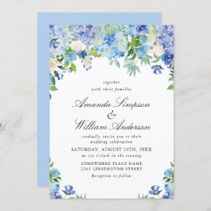 Invitation Elégante aquarelle bleu Hydrangea Mariage floral