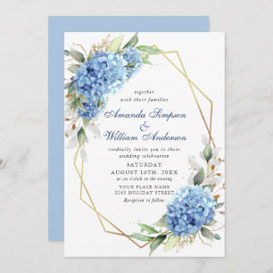 Invitation Elégante aquarelle bleu Hydrangea Mariage floral