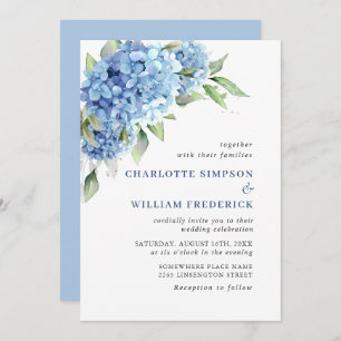 Invitation Elégante aquarelle bleu Hydrangea Mariage floral
