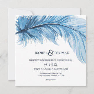 Invitation Elégante aquarelle bleu marine Mariage de plume