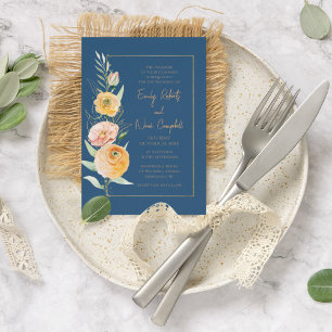 Invitation Elégante Aquarelle bleu orange moderne Floral