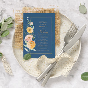 Invitation Elégante Aquarelle bleu orange moderne Floral