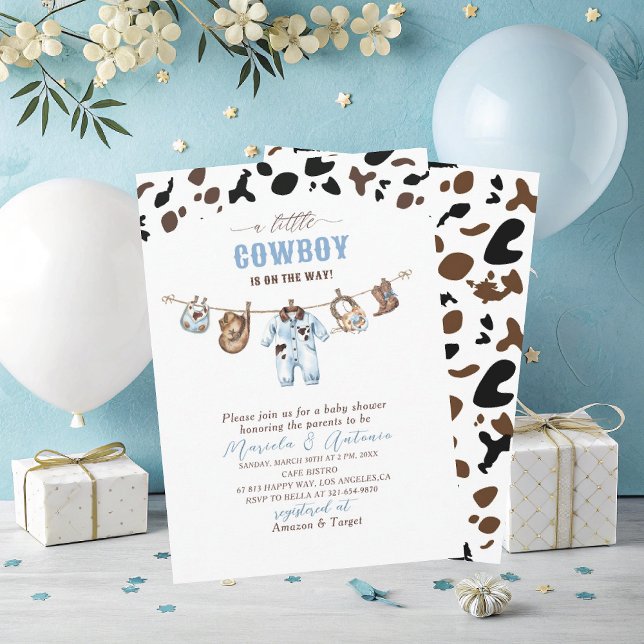Invitation Elégante aquarelle bleu petit Baby shower Cowboy (Créateur téléchargé)