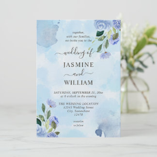 Invitation Elégante Aquarelle bleu violet simple Floral