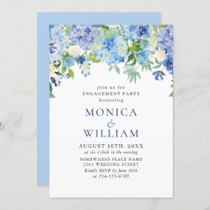 Invitation Elégante aquarelle Blue Hydrangea ENGAGEMENT PARTI