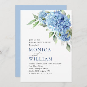 Invitation Elégante aquarelle Blue Hydrangea ENGAGEMENT PARTI