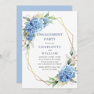 Invitation Elégante aquarelle Blue Hydrangea ENGAGEMENT PARTI