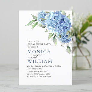 Invitation Elégante aquarelle Blue Hydrangea ENGAGEMENT PARTI