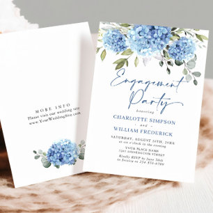 Invitation Elégante aquarelle Blue Hydrangea ENGAGEMENT PARTI