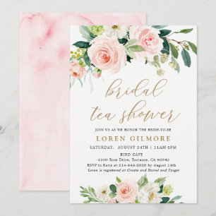 Invitation Elégante Aquarelle Blush Douche Thé nuptiale
