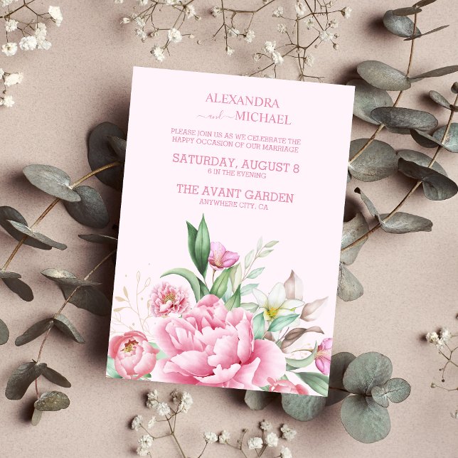 Invitation Elégante aquarelle Blush Dusty Rose Mariage floral (Créateur téléchargé)