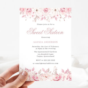 Invitation Elégante Aquarelle Blush Floral Rose Sweet 16