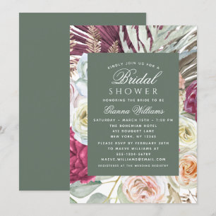 Invitation Elégante aquarelle Boho Fête des mariées florale