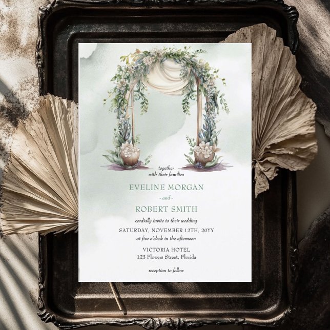 Invitation Elégante aquarelle boho verdure arche feuillus (Elegant watercolor boho greenery leafy arch invitation)