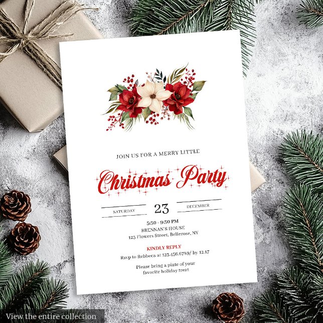 Invitation Élégante aquarelle botanique de Noël  (Elegant Botanical Watercolor Holiday Christmas Invitation)