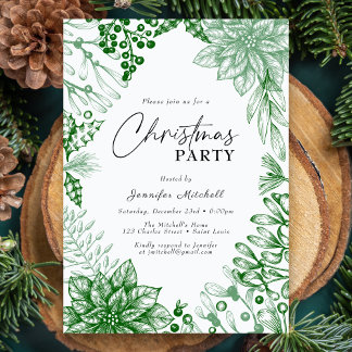 Invitation Elégante aquarelle botanique Fête de Noël Holly