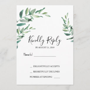 Invitation Elégante aquarelle botanique feuilles mariage RSVP