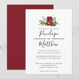 Invitation Elégante aquarelle bougie rustique Mariage de Noël