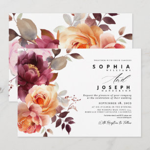 Invitation Elégante aquarelle Bouquet Bourgogne Mariage flora