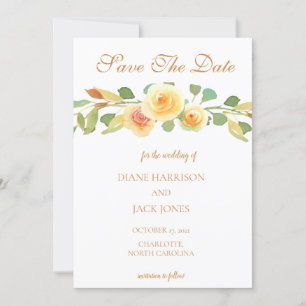 Invitation Elégante aquarelle Bouquet de rose jaune