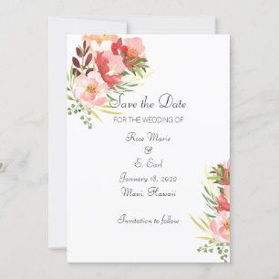 Invitation Elégante aquarelle Bouquet Rose Enregistrer la dat
