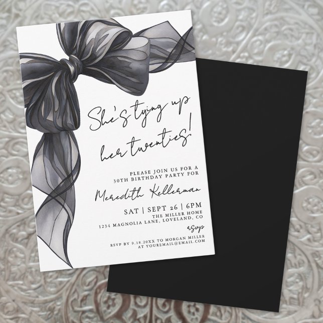 Invitation Elégante aquarelle Bow noir Anniversaire (Elegant Watercolor Black Bow Birthday Invitation)