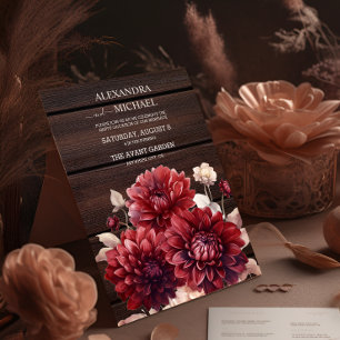 Invitation Elégante aquarelle Burgundy Dahlia Mariage