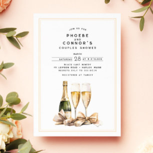 Invitation Elégante aquarelle Champagne Bow Couples Douche