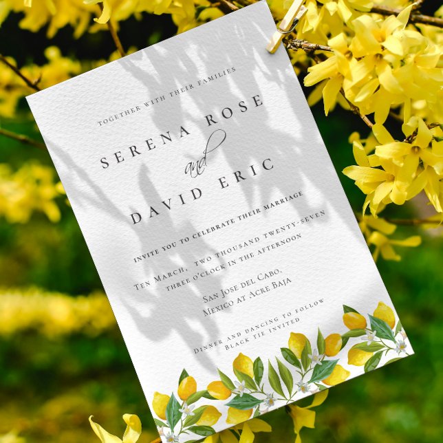 Invitation Elégante aquarelle Citron calligraphie Mariage (Watercolor Lemon in Elegant calligraphy Wedding Invitation)