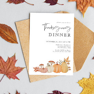 Invitation Elégante Aquarelle Citrouille Thanksgiving Dîner