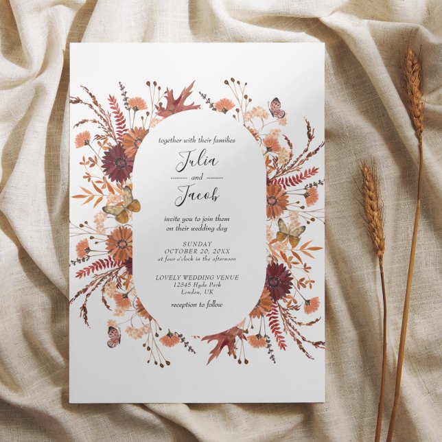 Invitation Elégante aquarelle d'automne Mariage Floral (Elegant Autumn Watercolor Floral Wedding Party Supplies)