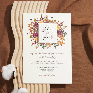 Invitation Elégante aquarelle d'automne Mariage Floral