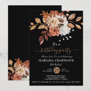 Invitation Elégante aquarelle de automne Floral sur Black Par