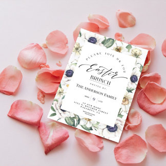 Invitation Elégante aquarelle de printemps Floral Pâques Brun