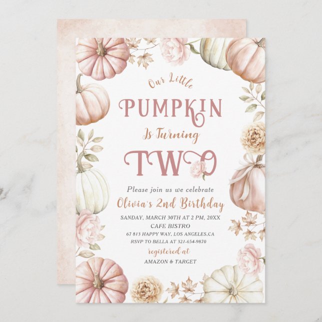Invitation Elégante aquarelle Deux Citrouille de 2e anniversa (Devant / Derrière)