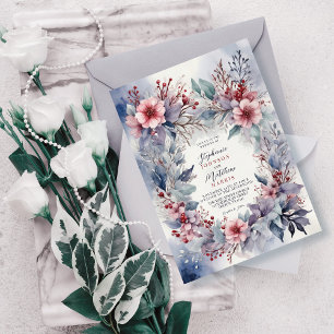 Invitation Elégante aquarelle d'hiver Floral Berries Mariage