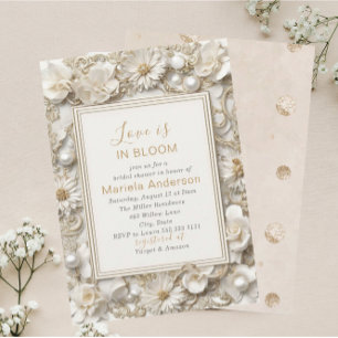 Invitation Elégante aquarelle Dusty Blanc Golden Fleurs Brid