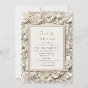Invitation Elégante aquarelle Dusty Blanc Golden Fleurs Brid