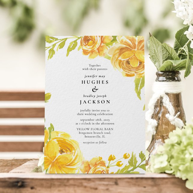 Invitation Elégante aquarelle été Jaune Mariage floral (Créateur téléchargé)
