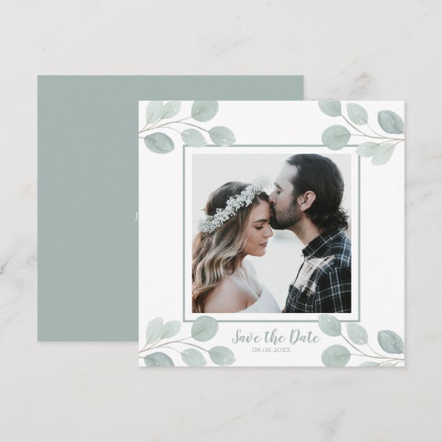 Invitation Elégante aquarelle Eucalyptus Branch Enregistrer l (Devant / Derrière)