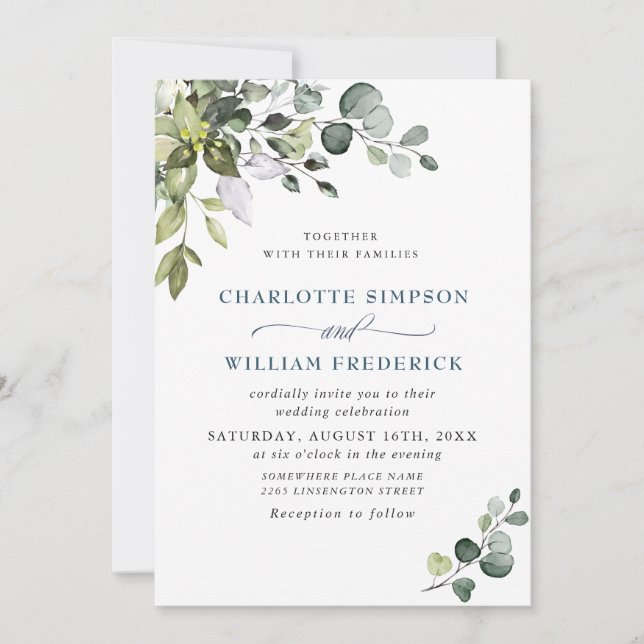 Invitation Elégante aquarelle Eucalyptus Floral Mariage PHOTO (Devant)