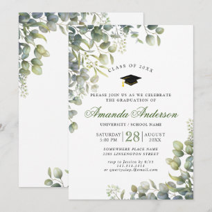 Invitation Elégante Aquarelle Eucalyptus Graduation Party
