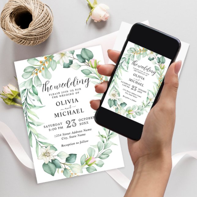 Invitation Elégante aquarelle Eucalyptus Mariage vert (Créateur téléchargé)