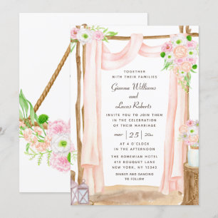 Invitation Elégante aquarelle extérieure rose Mariage floral