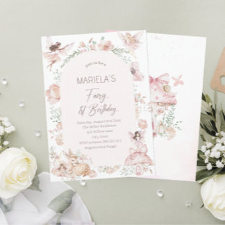 Invitation Elégante aquarelle Fairy Premier anniversaire Baby