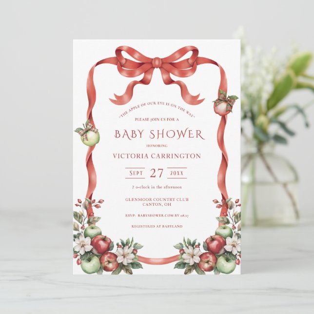 Invitation Élégante Aquarelle Fête de Bébé « Pomme (Debout devant)