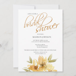 Invitation Elégante aquarelle Fête des mariées florale jaune